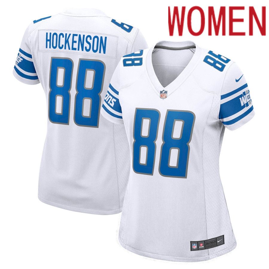 Women Detroit Lions #88 T.J. Hockenson Nike White Game NFL Jersey